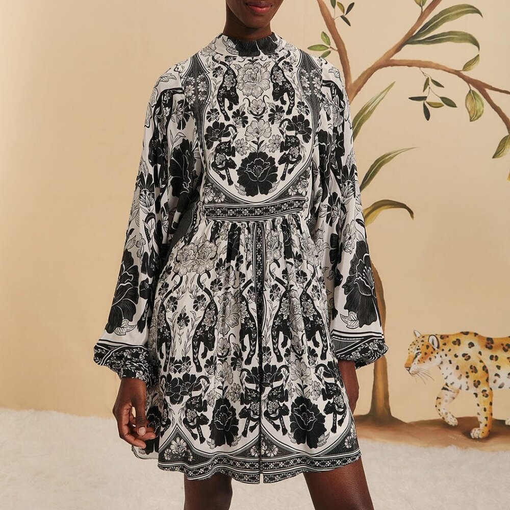 FARM Rio Black and White Floral Mini Dress